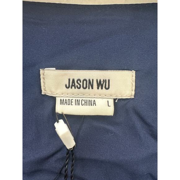 JASON WU | Navy Satin Peplum Blouse Top Long Sleeve V-Neck NWT | Size Large - Picture 6 of 7